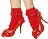 Fever - Socks Ruffle Lace Trim - Red