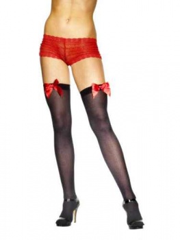 Stockings - Hold-Up Black with Red Bow 