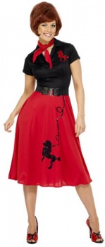 50s Poodle Fancy Dress Cosutme- Black / Red
