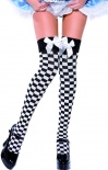 Stockings - Thigh Highs with Black and White Check and White Bow