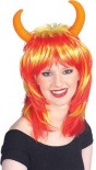 Bi-Color Wig with Horns - (Yellow and Red)