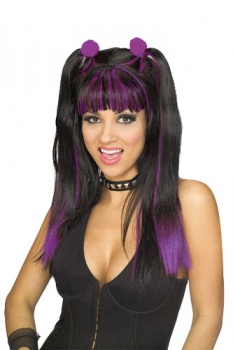 Gothic Wig - Cheerleader - Black / Purple