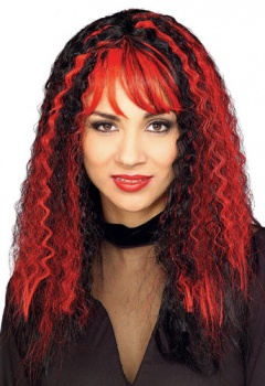 Gothic Wig - Sinister Crimped Wig - Black / Red