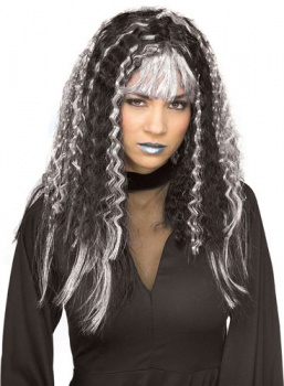 Gothic Wig - Sinister Crimped Wig - Black / Silver